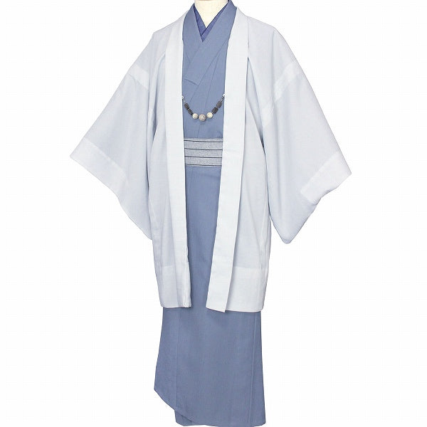 夏物 男性 男 メンズ 紗 羽織 レンタル Mサイズ 青グレー 白グレー 羽織 メンズ 夏 絽 夏羽織 洗える 夏物 男性 男 男着物 色無地 洗える羽織