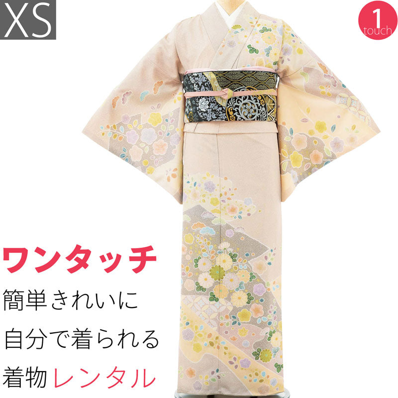 訪問着 レンタル XS ベージュ 辻が花 ワンタッチ 簡単 着物 七五三