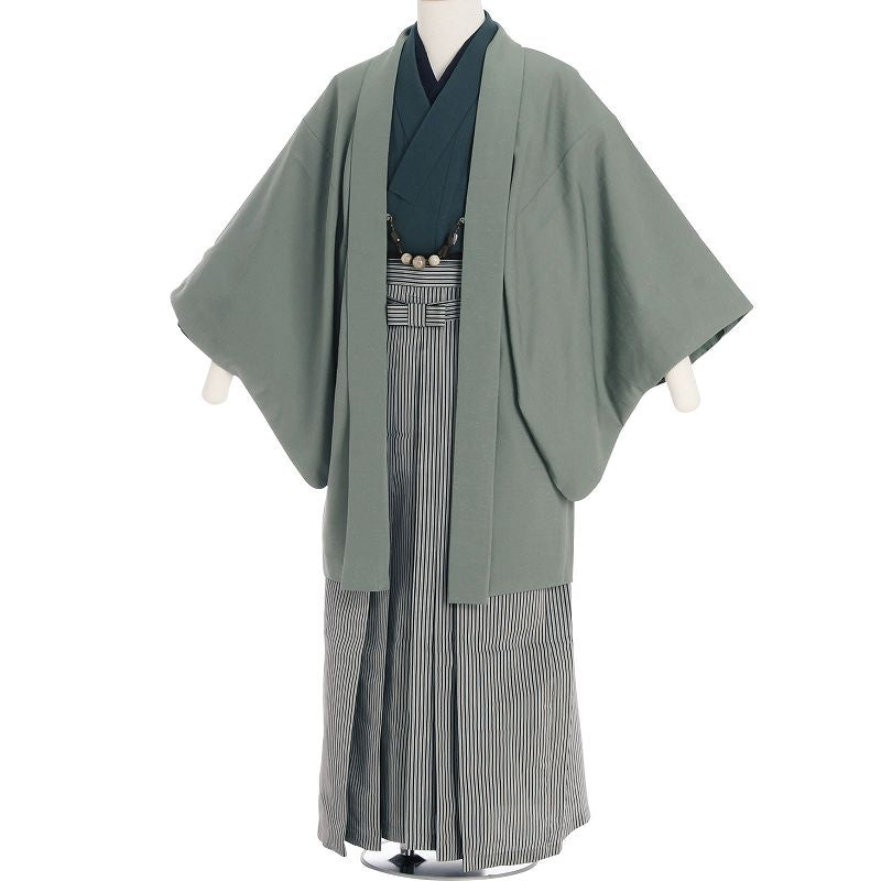 袴 レンタル 簡単 ワンタッチ 成人式 卒業式「Sサイズ」緑・薄緑 着物+