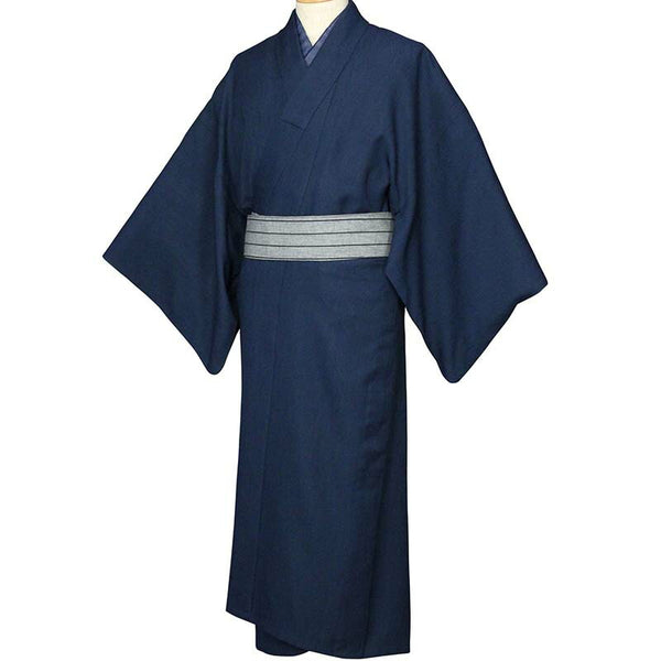夏着物レンタル男メンズ夏物紗「Mサイズ」紺・白グレー羽織付き(なつもの)の画像の2