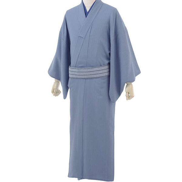夏着物レンタル男メンズ夏物紗「Lサイズ」青グレー・白グレー羽織(なつもの)の画像の2