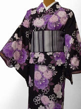 着物レンタル春秋冬用レディース袷小紋セット「Mサイズ」黒サクラSEIKOMATSUDA和服レンタルの画像の4