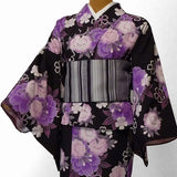 着物レンタル春秋冬用レディース袷小紋セット「Mサイズ」黒サクラSEIKOMATSUDA和服レンタルの画像