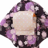 着物レンタル春秋冬用レディース袷小紋袋帯セット「Mサイズ」黒サクラSEIKOMATSUDA和服レンタルの画像の2