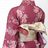 着物レンタル春秋冬用レディース袷小紋セット「Mサイズ」濃ピンクしだれ桜の画像の5
