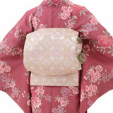 着物レンタル春秋冬用レディース袷小紋袋帯セット「Mサイズ」濃ピンクしだれ桜の画像の2