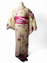 着物レンタル春秋冬用レディース袷小紋セット「Mサイズ」白・桜和服レンタルの画像の2