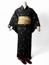 着物レンタル春秋冬用レディース袷小紋セット「Mサイズ」黒・小蝶の画像の2
