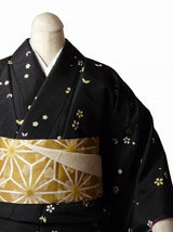 着物レンタル春秋冬用レディース袷小紋セット「Mサイズ」黒・小蝶の画像