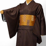 着物レンタル春秋冬用レディース袷小紋セット「Mサイズ」茶・千鳥格子hiromichinakanoの画像