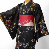 着物レンタル春秋冬用レディース袷小紋セット「Lサイズ」黒・南天hiromichinakanoの画像