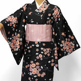 着物レンタル春秋冬用レディース袷小紋セット「Sサイズ」黒・夜桜の画像