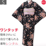 着物レンタル春秋冬用レディース袷小紋袋帯セット「Sサイズ」黒・夜桜の画像
