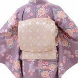 着物レンタル春秋冬用レディース袷小紋袋帯セット「Mサイズ」薄紫・牡丹七五三(ママ)の画像の2