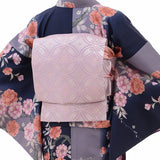 着物レンタル春秋冬用レディース袷小紋袋帯セット「Mサイズ」紺ボカシ・八重桜の画像の2
