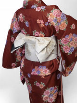 着物レンタル春秋冬用レディース袷小紋セット「Lサイズ」茶・丸花束の画像の2