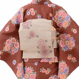 着物レンタル春秋冬用レディース袷小紋京袋帯セット「Lサイズ」茶・丸花束の画像の2