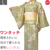 着物レンタル春秋冬用レディース袷小紋セット「Lサイズ」薄緑・束ね熨斗の画像
