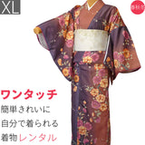 着物レンタル春秋冬用レディース袷小紋セット「XLサイズ」茶・グラデ・八重桜の画像