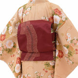 着物レンタル春秋冬用レディース袷小紋京袋帯(赤)セット「Lサイズ」ベージュ・菊和服和装七五三/卒園式/卒業式母ママワンタッチ式の画像の2