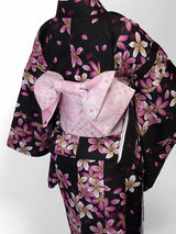着物レンタル春秋冬用レディース袷小紋セット「Sサイズ」黒・細桜の画像の2