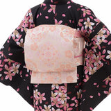 着物レンタル春秋冬用レディース袷小紋袋帯セット「Lサイズ」黒・細桜の画像の2