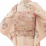 着物レンタル春秋冬用レディース袷小紋袋帯セット「Sサイズ」オフホワイト・扇子和服和装着付け簡単の画像の2
