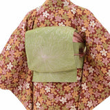着物レンタル春秋冬用レディース袷小紋名古屋帯セット「XSサイズ」橙・桜尽くし夢見小路の画像の2