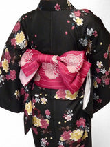 着物レンタル春秋冬用レディース袷小紋セット「XSサイズ」黒・浴衣調の画像の2