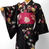 着物レンタル春秋冬用レディース袷小紋セット「XSサイズ」黒・浴衣調の画像