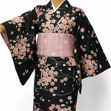 着物レンタル春秋冬用レディース袷小紋セット「XSサイズ」黒・夜桜の画像