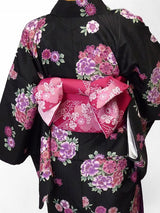 着物レンタル春秋冬用レディース袷小紋セット「Lサイズ」黒地・丸花束の画像の2