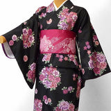 着物レンタル春秋冬用レディース袷小紋セット「Lサイズ」黒地・丸花束の画像