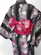 着物レンタル春秋冬用レディース袷小紋セット「Lサイズ」黒ボカシ・枝垂れ桜の画像の2