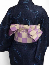 着物レンタル春秋冬用レディース袷小紋セット「XSサイズ」紺・幾何学麻葉の画像の2