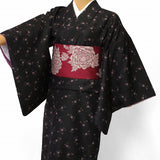 着物レンタル春秋冬用レディース袷小紋セット「Sサイズ」黒・小バラの画像