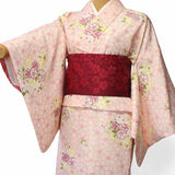 着物レンタル春秋冬用レディース袷小紋セット「Mサイズ」ピンク・桜の画像