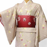 着物レンタル春秋冬用レディース袷小紋セット「Sサイズ」淡ピンク・七宝・桜の画像