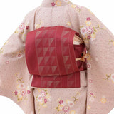 着物レンタル春秋冬用レディース袷小紋名古屋帯セット「Sサイズ」淡ピンク・七宝・桜の画像の2