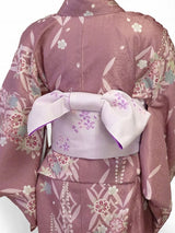着物レンタル春秋冬用レディース袷小紋セット「Lサイズ」濃ピンク・桜・藤の画像の2