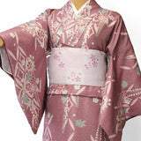 着物レンタル春秋冬用レディース袷小紋セット「Lサイズ」濃ピンク・桜・藤の画像