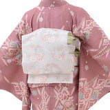 着物レンタル春秋冬用レディース袷小紋京袋帯セット「Lサイズ」濃ピンク・桜・藤の画像の2