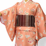 着物レンタル春秋冬用レディース袷小紋セット「Sサイズ」オレンジ・橙・胡蝶蘭の画像