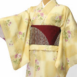 着物レンタルトールサイズ春秋冬用レディース袷小紋セット「XLサイズ」ベージュ・牡丹の画像