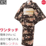 着物レンタル春秋冬用レディース袷小紋袋帯セット「XSサイズ」黒・吹寄の画像
