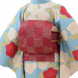 〔着物レンタル〕ハイグレードセット「Sサイズ」hiromichinakano緑・紅白ツバキ(春秋冬用／女性用レディース袷)おしゃれモダンワンタッチ着付けの画像の2