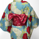 〔着物レンタル〕「Lサイズ」hiromichinakano緑・紅白ツバキ(春秋冬用／女性用レディース袷)おしゃれモダンの画像の2