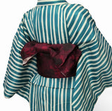〔着物レンタル〕「Sサイズ」hiromichinakano緑・縦縞(春秋冬用／女性用レディース袷)おしゃれモダンの画像の2