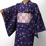 着物レンタル春秋冬用レディース袷小紋セット「Sサイズ」紺・秋草・吹寄せの画像