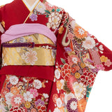 振袖レンタル成人式「Lサイズ」赤濃紫ボカシ牡丹菊梅束ね熨斗フルセットワンタッチ着付け簡単卒業式結婚式の画像の4